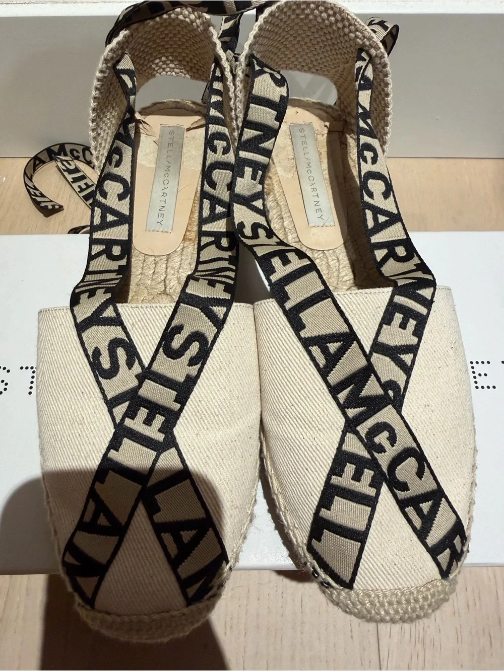Stella McCartney Beige Canvas Espadrille Lace-Up Flats